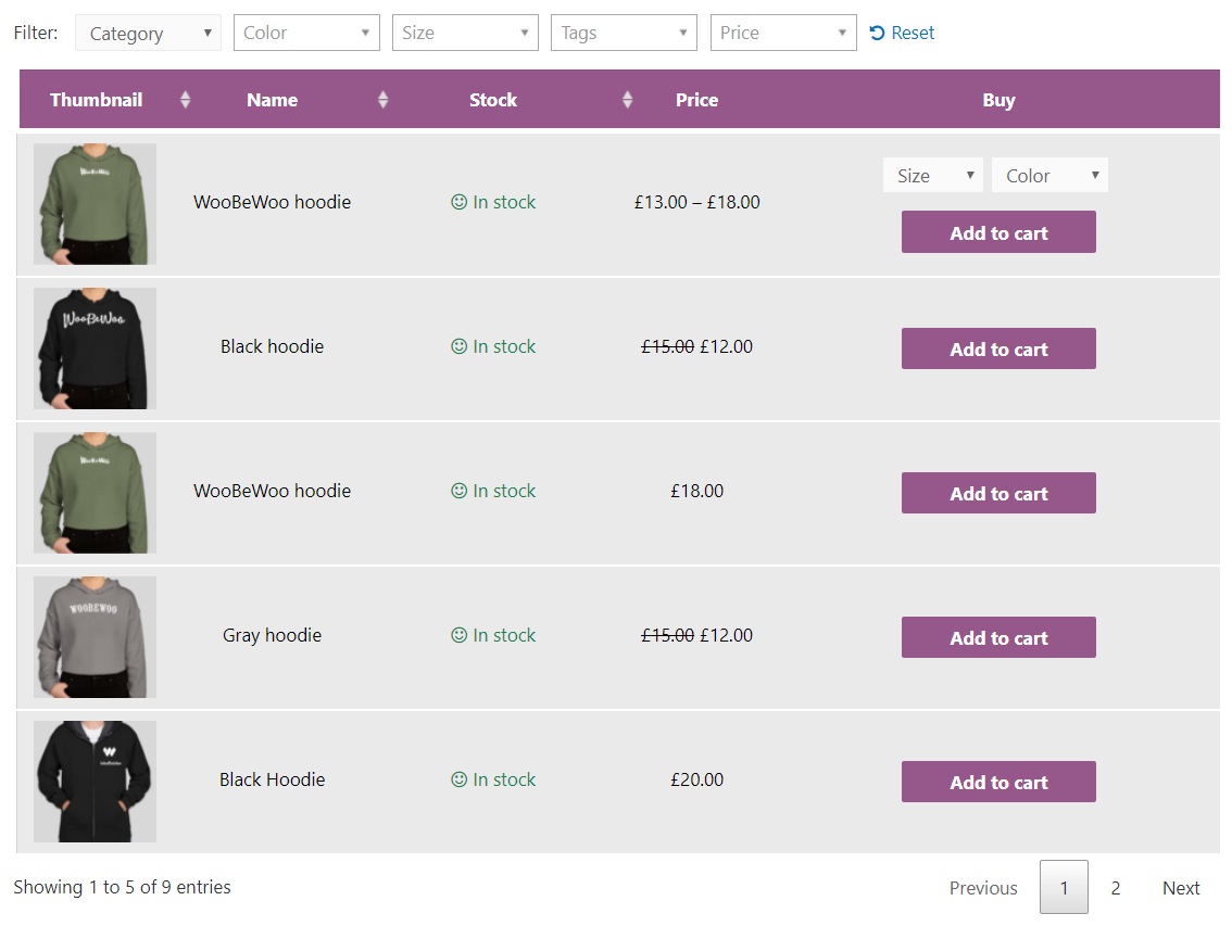 WooBeWoo Product Table Pro 1