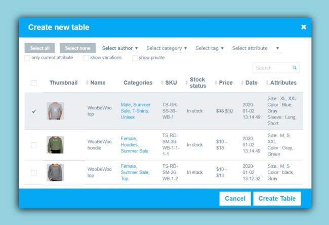 WooBeWoo Product Table Pro 3