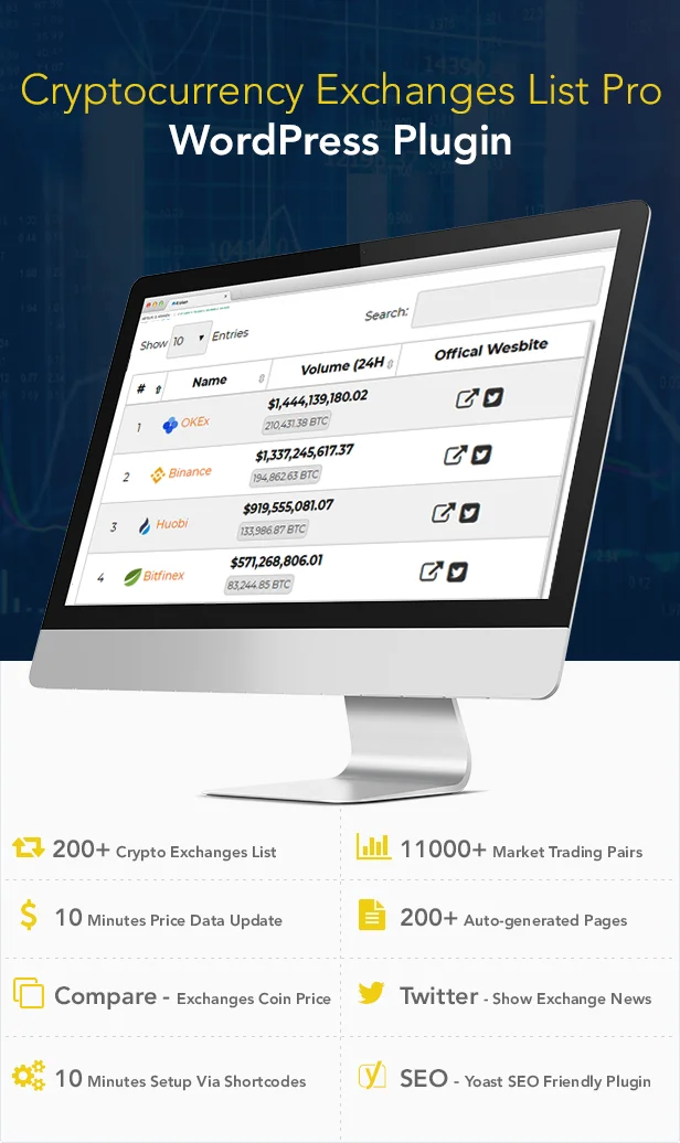 Cryptocurrency Exchanges List Pro - WordPress Plugin 1