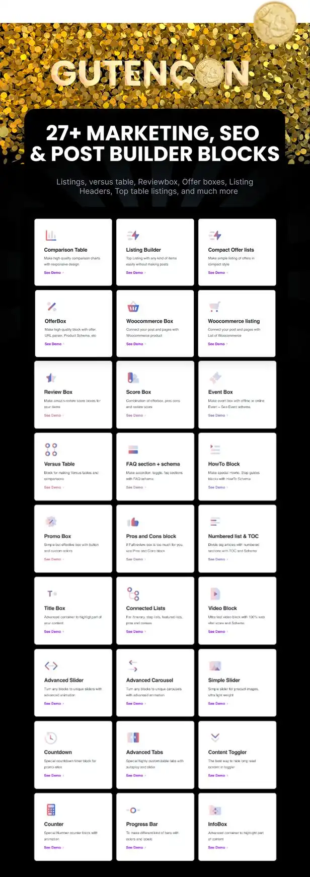 Gutencon - Marketing and SEO Booster, Listing Tables, Review Builder for Gutenberg 1