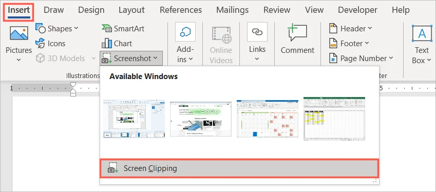 Cách sử dụng Công cụ Ảnh chụp màn hình Microsoft Word 4 Cách sử dụng Công cụ Ảnh chụp màn hình Microsoft Word