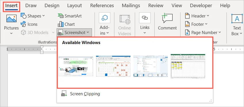 Cách sử dụng Công cụ Ảnh chụp màn hình Microsoft Word 2 Cách sử dụng Công cụ Ảnh chụp màn hình Microsoft Word