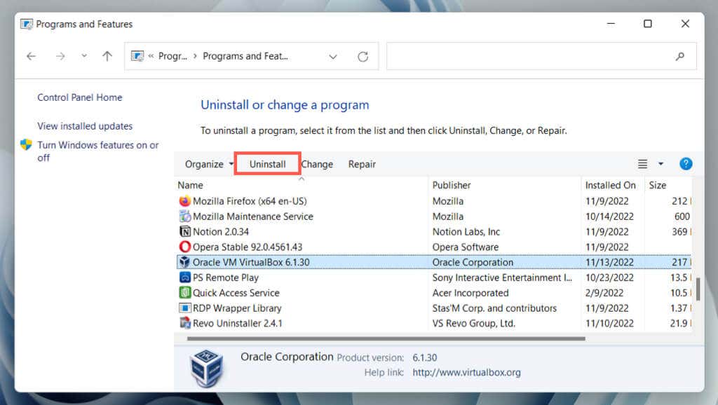 Cách gỡ cài đặt hoàn toàn VirtualBox trong Windows 6 Cách gỡ cài đặt hoàn toàn VirtualBox trong Windows