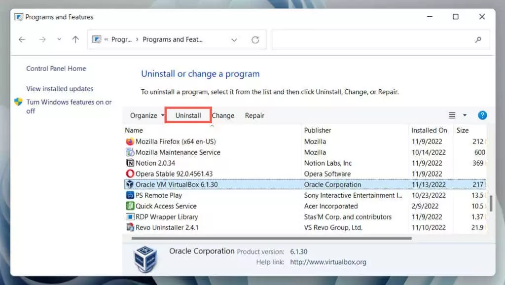 Cách gỡ cài đặt hoàn toàn VirtualBox trong Windows 6 Cách gỡ cài đặt hoàn toàn VirtualBox trong Windows