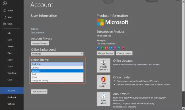 Cách bật và bật Off Chế độ tối trong Microsoft Word