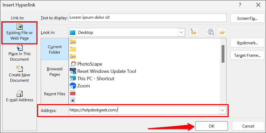 cách thêm siêu liên kết trong microsoft-word-3 được nén - Help Desk Geek Cách thêm siêu liên kết trong Microsoft Word hình 3