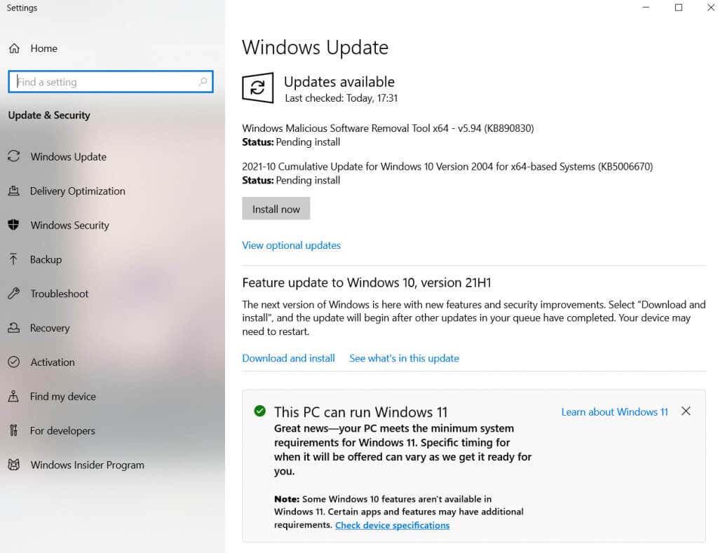 9-Windows-Update - Bộ phận trợ giúp Geek Cách nâng cấp lên Windows 11 mà không mất dữ liệu image 4