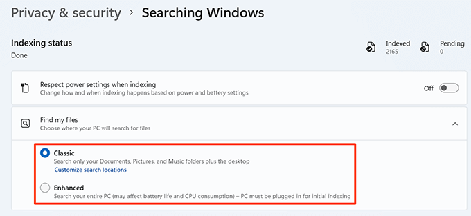 15-select-windows-search-option - Bộ phận trợ giúp Geek Tìm kiếm Windows 11 không hoạt động? Hãy thử 10 cách khắc phục này Ảnh 16