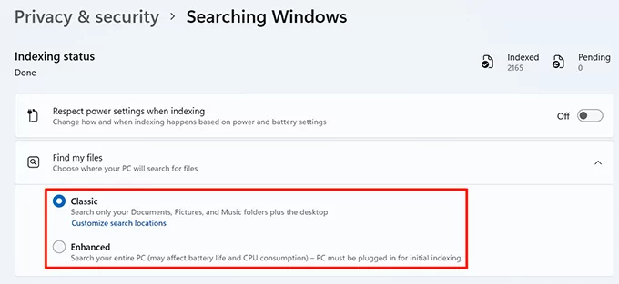 15-select-windows-search-option - Bộ phận trợ giúp Geek Tìm kiếm Windows 11 không hoạt động? Hãy thử 10 cách khắc phục này Ảnh 16