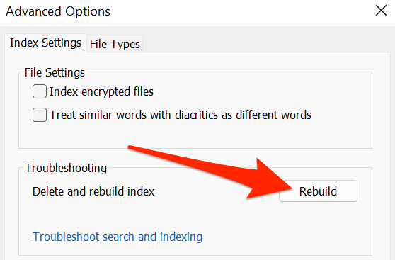 23-rebuild-search-index - Bộ phận trợ giúp Geek Tìm kiếm Windows 11 không hoạt động? Hãy thử 10 cách khắc phục này Hình 26