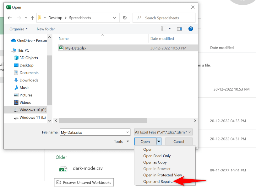 excel-file-wont-open-9-fixes-to-try-3-nén - Help Desk Geek ảnh chụp màn hình mở và sửa chữa trên tệp excel