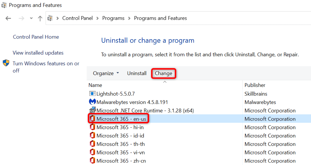excel-file-wont-open-9-fixes-to-try-8-nén - Bộ phận trợ giúp Geek ảnh chụp màn hình thay đổi chương trình đã cài đặt