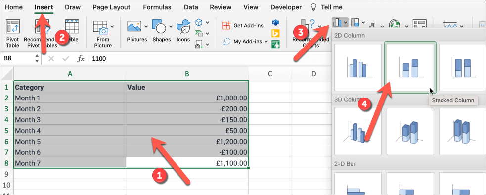 cách tạo biểu đồ thác nước trong microsoft-excel-7 nén - Help Desk Geek Cách tạo biểu đồ thác nước trong Microsoft Excel hình 6