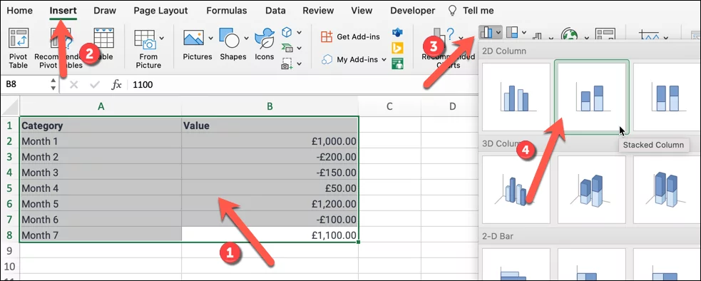 cách tạo biểu đồ thác nước trong microsoft-excel-7 nén - Help Desk Geek Cách tạo biểu đồ thác nước trong Microsoft Excel hình 6