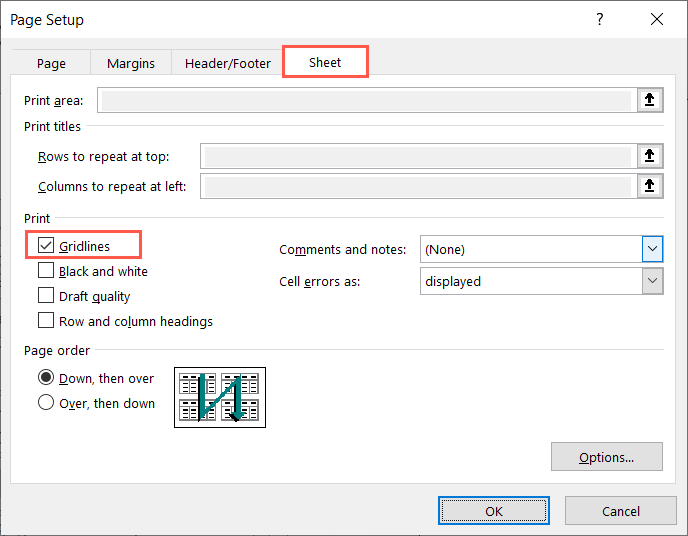 cách in-excel-worksheets-with-gridlines-5-nén - Help Desk Geek Hộp kiểm Đường lưới trong hộp Thiết lập trang trên Windows