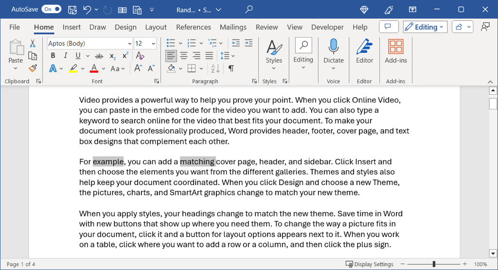 cách chọn tất cả văn bản trong microsoft-word-documents-5-nén - Help Desk Geek Hai từ được chọn trong Word