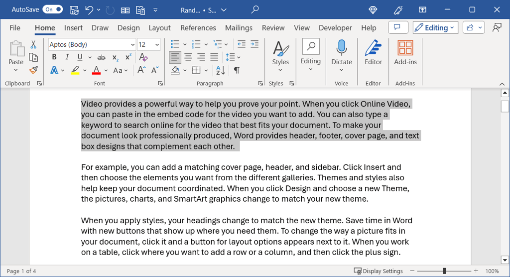 cách chọn tất cả văn bản trong microsoft-word-documents-8-nén - Help Desk Geek Một đoạn văn được chọn trong Word