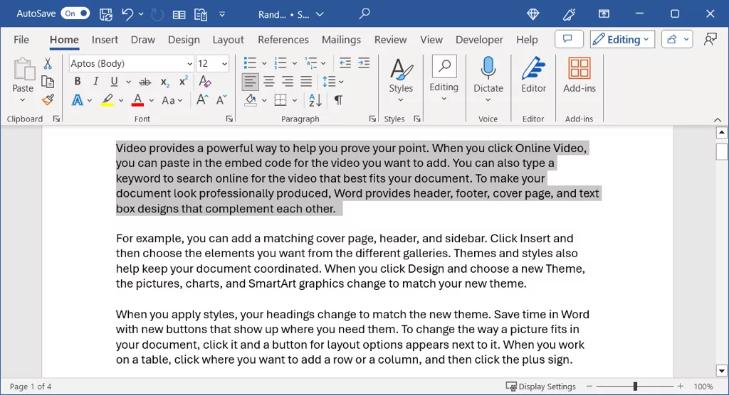 cách chọn tất cả văn bản trong microsoft-word-documents-8-nén - Help Desk Geek Một đoạn văn được chọn trong Word