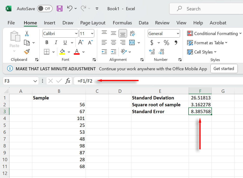cách tính-chuẩn-lỗi-trong-microsoft-excel-4-nén - Help Desk Geek Chia độ lệch chuẩn cho căn bậc hai của mẫu