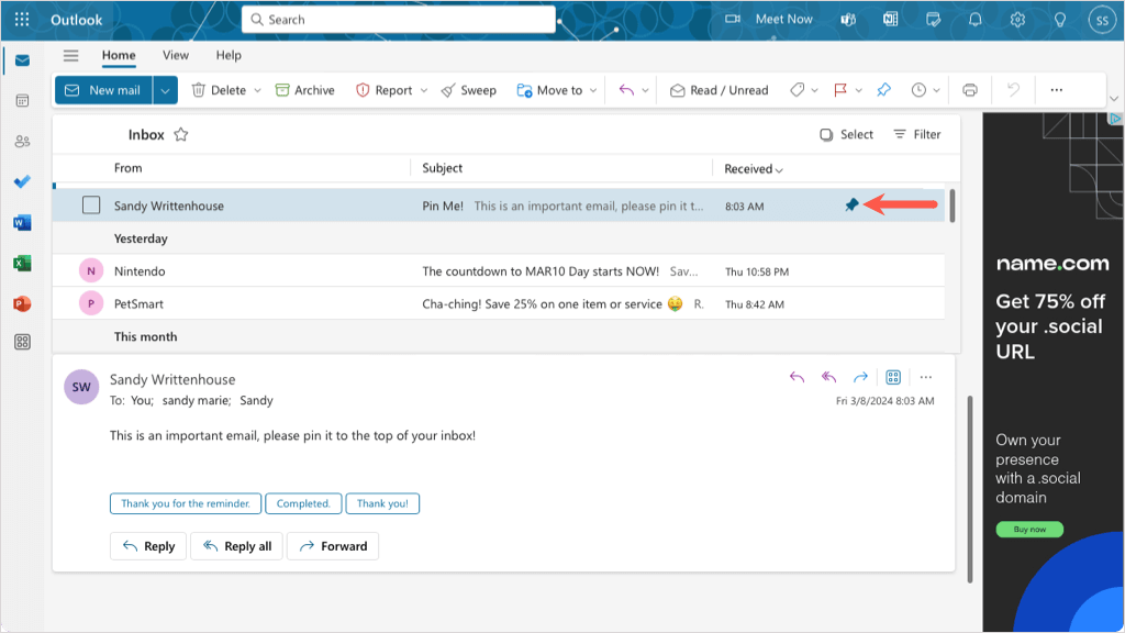 cách ghim-email-in-outlook-3-nén - Help Desk Geek Đã ghim email trên Outlook.com