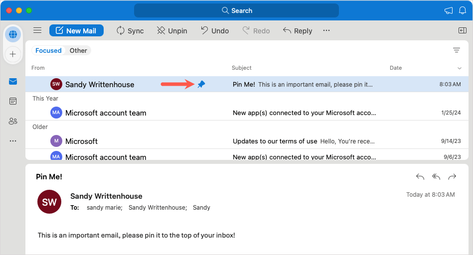 cách ghim-email-in-outlook-6-nén - Help Desk Geek Email được ghim trong Outlook trên máy Mac
