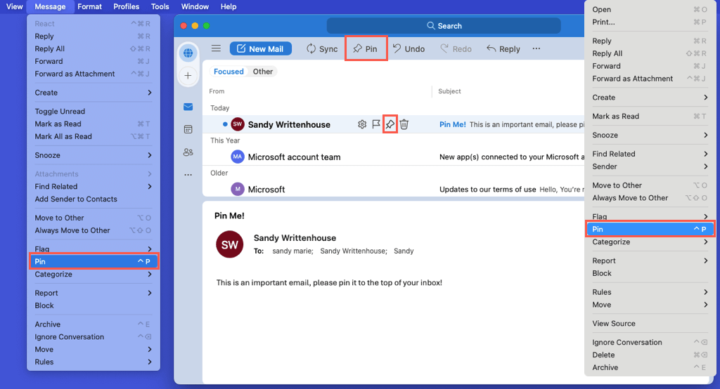 cách ghim-email-in-outlook-4-nén - Help Desk Geek Tùy chọn ghim trong Outlook trên máy Mac