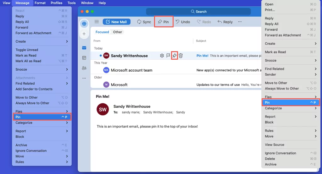 cách ghim-email-in-outlook-4-nén - Help Desk Geek Tùy chọn ghim trong Outlook trên máy Mac