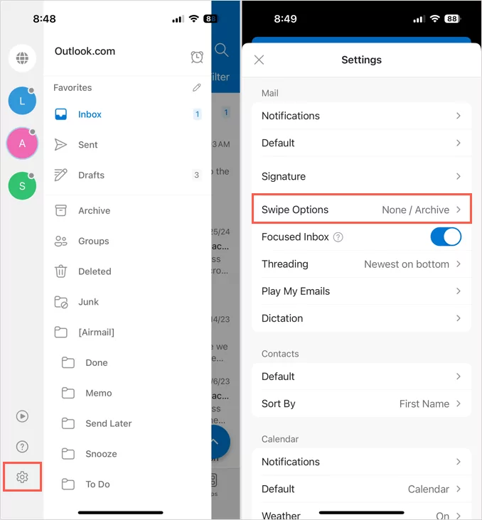 cách ghim-email-in-outlook-8-nén - Help Desk Geek Settings và Tùy chọn vuốt trong Outlook trên thiết bị di động