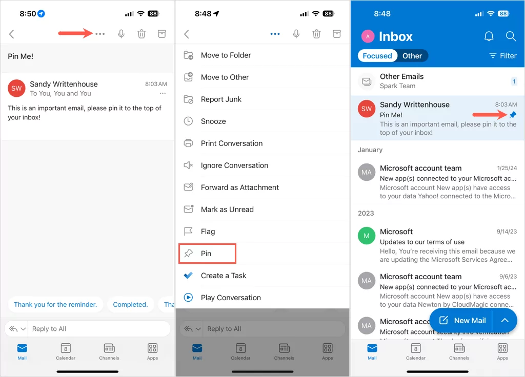 cách ghim-email-in-outlook-7-nén - Help Desk Geek Ghim email trong Outlook trên thiết bị di động