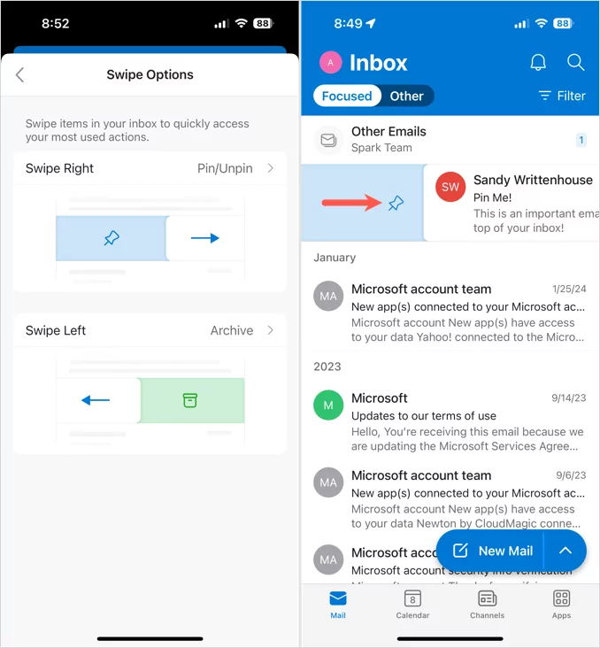 cách ghim-email-in-outlook-10-nén - Help Desk Geek Ghim email bằng cách vuốt trong Outlook trên thiết bị di động