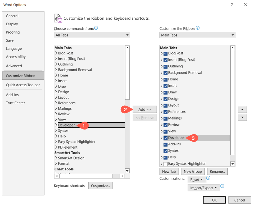 cách thêm và hiển thị tab-in-microsoft-word-2-nén của nhà phát triển - Help Desk Geek Cách thêm và hiển thị tab nhà phát triển trong Microsoft Word hình 2