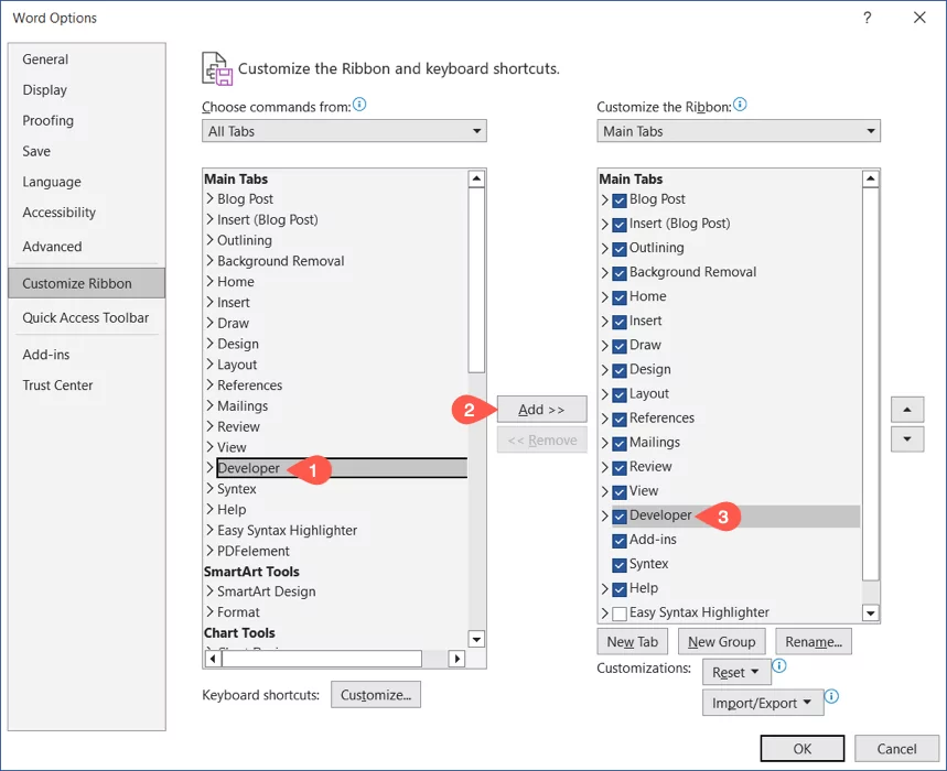 cách thêm và hiển thị tab-in-microsoft-word-2-nén của nhà phát triển - Help Desk Geek Cách thêm và hiển thị tab nhà phát triển trong Microsoft Word hình 2