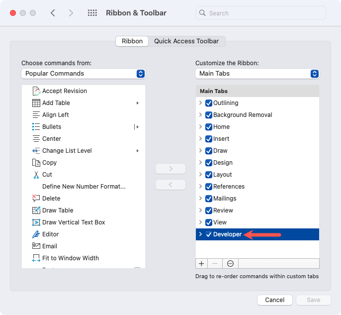 cách thêm và hiển thị tab-in-microsoft-word-5-nén của nhà phát triển - Help Desk Geek Cách thêm và hiển thị tab nhà phát triển trong Microsoft Word hình 5