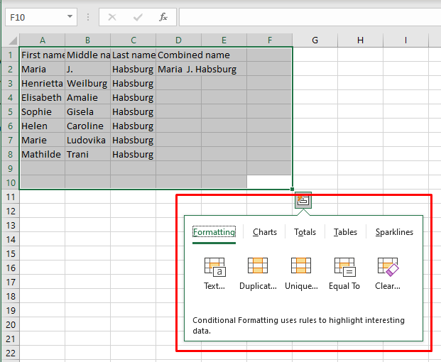 cách sử dụng công cụ phân tích nhanh trong Microsoft-Excel-7 được nén - Help Desk Geek Cách sử dụng Công cụ phân tích nhanh trong Microsoft Excel hình 7