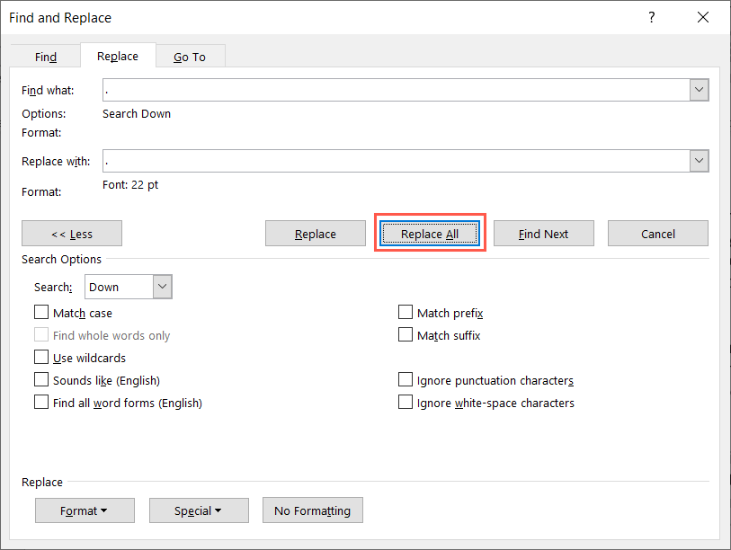 cách tạo chu kỳ-lớn hơn trong microsoft-word-14-nén - Bộ phận trợ giúp Geek thay thế tất cả các dấu chấm bằng cỡ chữ mới