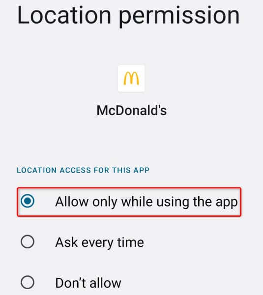 9 cách khắc phục khi mcdonalds-app-is-not-working-7-nén - Mẹo kỹ thuật trực tuyến Cấp cho ứng dụng McDonald's quyền truy cập vào hình ảnh Dữ liệu vị trí trên điện thoại của bạn