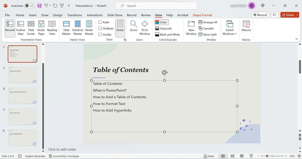 cách tạo bảng nội dung trong powerpoint-6 được nén - Help Desk Geek Cách tạo mục lục trong PowerPoint hình 6