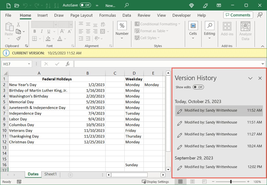 cách xem-excel-files-version-history-and-restore-previous-versions-2-nén - Help Desk Geek Cách xem lịch sử phiên bản tệp Excel (và khôi phục các phiên bản trước) hình ảnh 3