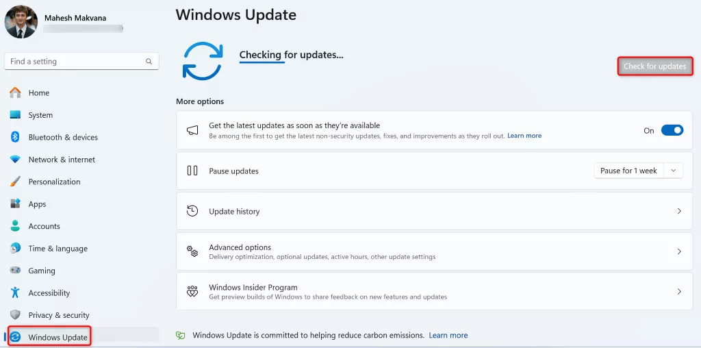 cách sửa lỗi hệ thống amdrsservexe-on-windows-1110-4 - Help Desk Geek Kiểm tra các bản cập nhật trong Windows 11
