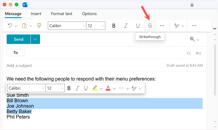 cách tấn công trong microsoft-outlook-8-nén - Bộ phận trợ giúp Geek Cách gạch ngang trong Microsoft Outlook hình 8