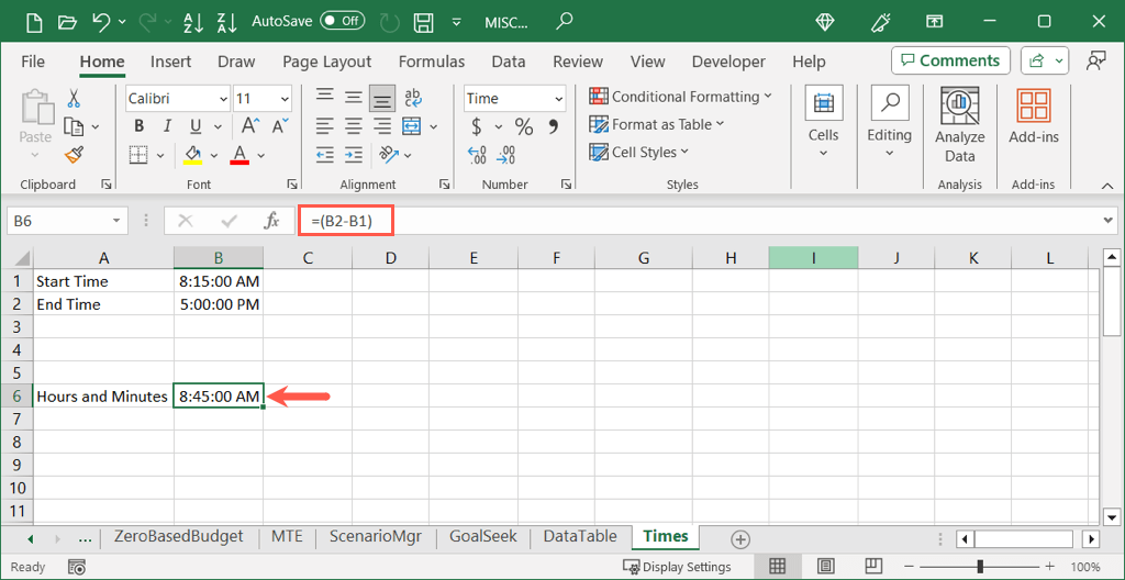 cách tính sự khác biệt giữa hai lần trong microsoft-excel-5 được nén - Help Desk Geek Cách tính chênh lệch giữa hai thời gian trong Microsoft Excel hình 6