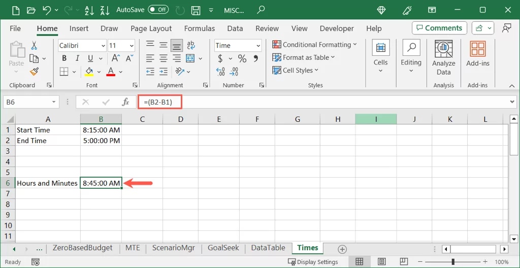 cách tính sự khác biệt giữa hai lần trong microsoft-excel-5 được nén - Help Desk Geek Cách tính chênh lệch giữa hai thời gian trong Microsoft Excel hình 6