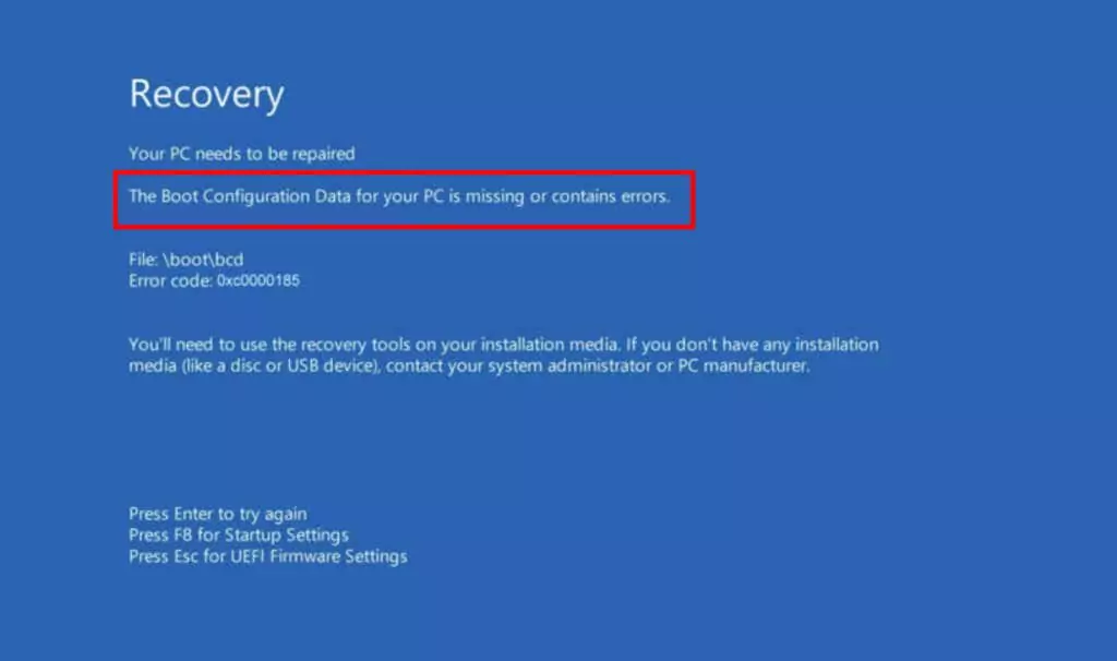 cách sửa lỗi-code-0xc0000185-in-windows-12-nén - Help Desk Geek Dữ liệu cấu hình khởi động cho PC của bạn bị thiếu hoặc có lỗi