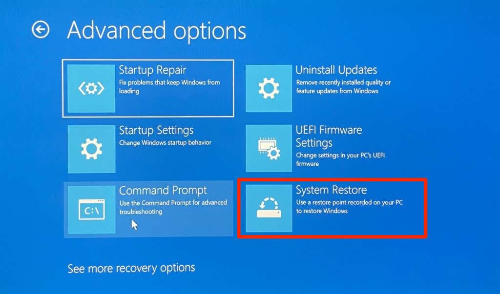 cách sửa lỗi-code-0xc0000185-in-windows-18-nén - Help Desk Geek Chọn Khôi phục hệ thống từ Tùy chọn nâng cao