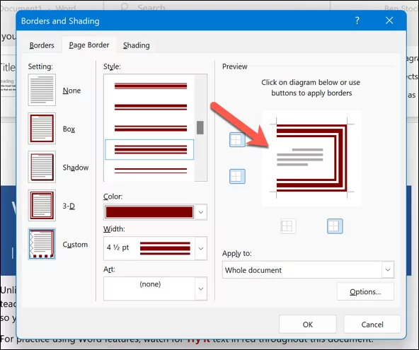 cách thêm-trang trí-biên giới vào microsoft-word-documents-8-nén - Bộ phận trợ giúp Geek Cách thêm viền trang trí vào tài liệu Microsoft Word hình 8