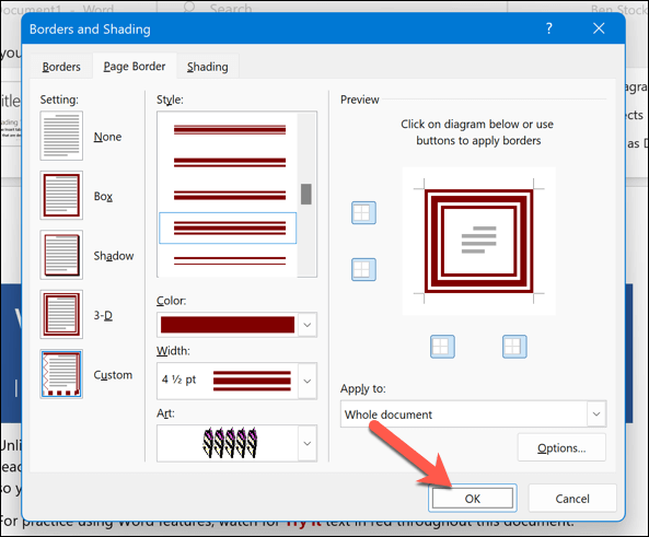 cách thêm-trang trí-biên giới vào microsoft-word-documents-12-nén - Bộ phận trợ giúp Geek Cách thêm viền trang trí vào tài liệu Microsoft Word hình 12
