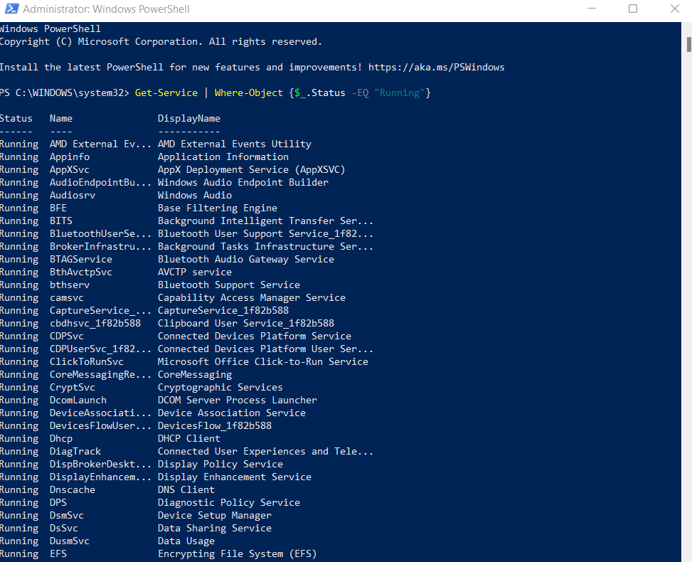 10-Running - Người đam mê bộ phận trợ giúp Cách liệt kê tất cả các dịch vụ của Windows bằng PowerShell hoặc dòng lệnh hình 11