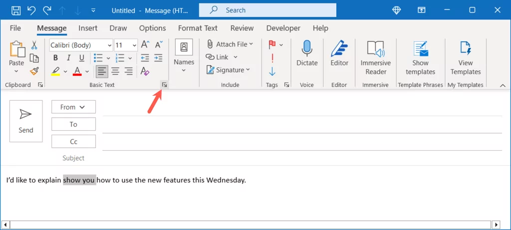 cách tấn công trong microsoft-outlook-1-nén - Bộ phận trợ giúp Geek Cách gạch ngang trong Microsoft Outlook hình 1