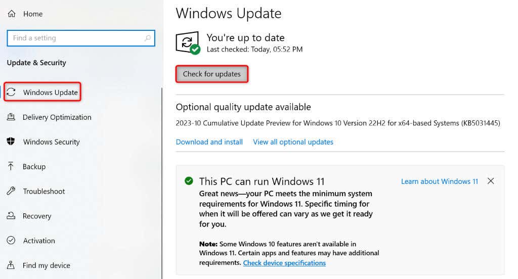 cách sửa lỗi hệ thống amdrsservexe trên windows-1110-5 được nén - Help Desk Geek Kiểm tra các bản cập nhật trong Windows 10