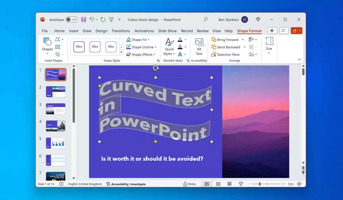 cách làm đường cong văn bản trong microsoft-powerpoint-1 được nén - Help Desk Geek Cách làm cong văn bản trong Microsoft PowerPoint hình 1